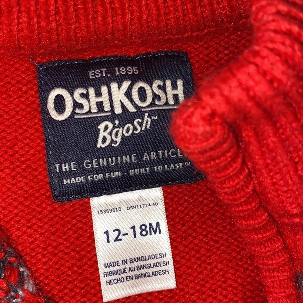 Osh Kosh boys red sweater jacket 12-18 months wool blend